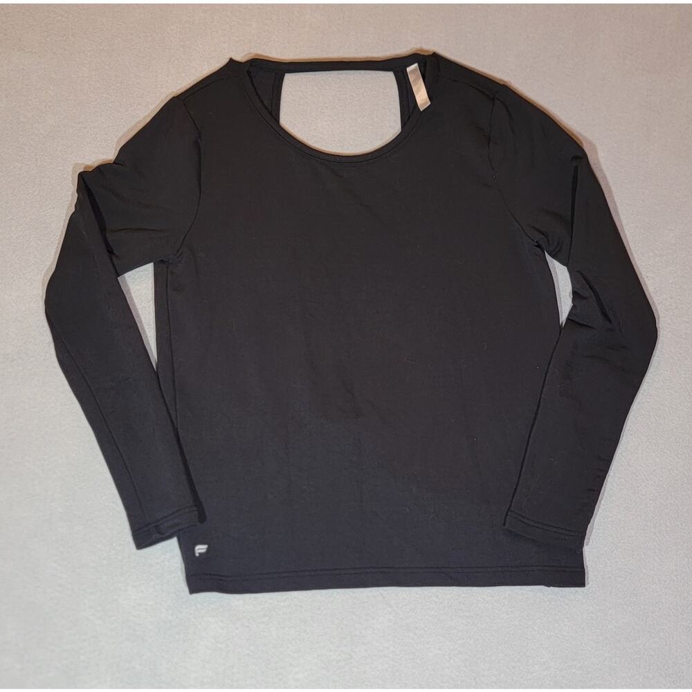 Fabletics Black Open Back Twist Knot Long Sleeve Workout Top Small S